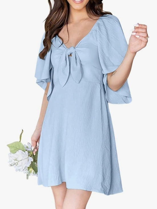 Dresses & Skirts - Light Blue Tie-Front Summer Dress